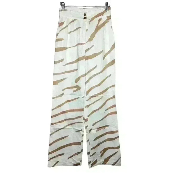 Raquette women's brown zebra print pants wide leg tailored pants size small - Picture 1 of 10